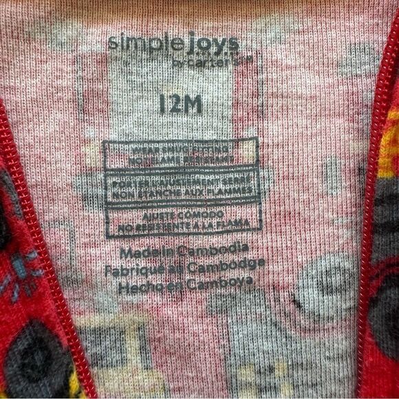 simple joys/carters firefighter footie pjs, 12 mos, like new - Picture 3 of 6